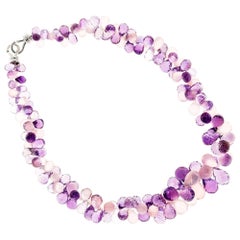 Amethyst Rose Quartz Briolette Gold Necklace Amethyst Rose Quartz Briolette Gold Necklace