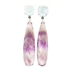 Peter Suchy Natural Aquamarine Amethyst Quartz Gold Dangle Earrings 5