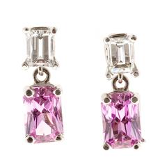 Natural Pink Sapphire Diamond Dangle Earrings