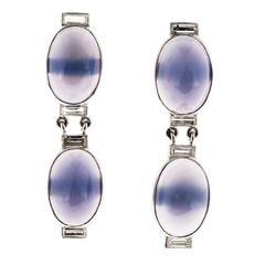 Blue Chalcedony Diamond Platinum Hinged Dangle Earrings 12
