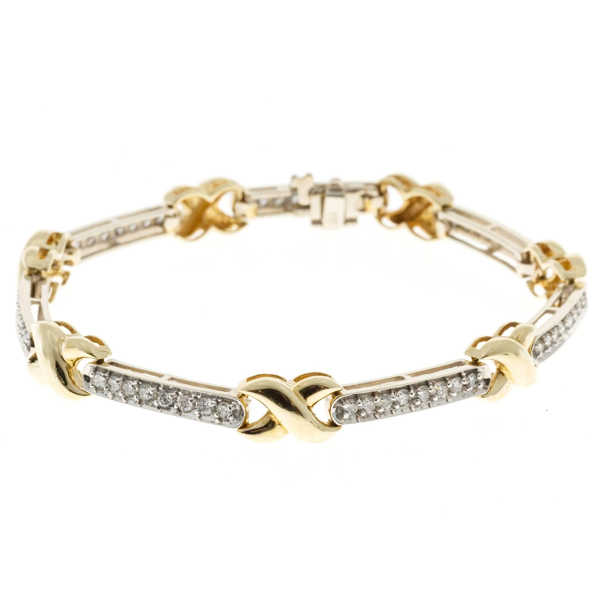 Diamond Gold "X" Hinged Bar Link Bracelet