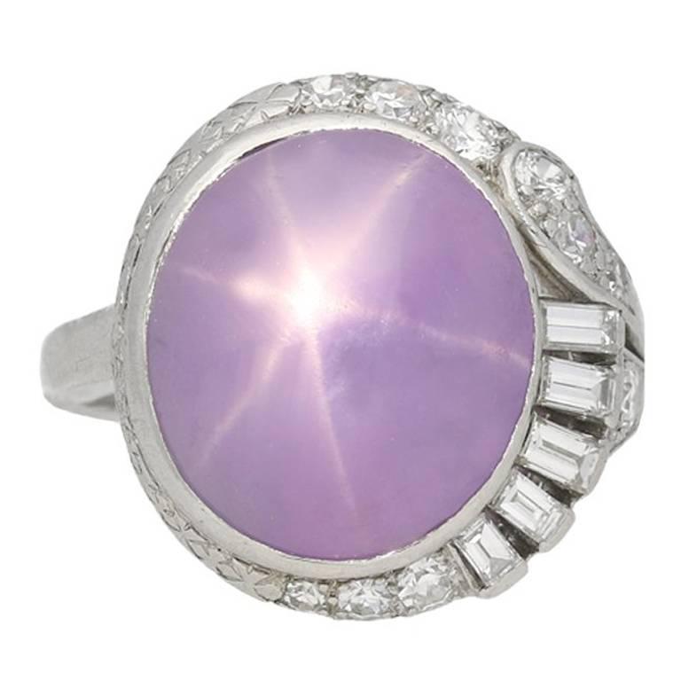 J. Milhening Inc. Star Sapphire and Diamond Ring, Chicago, American, circa 1935 For Sale