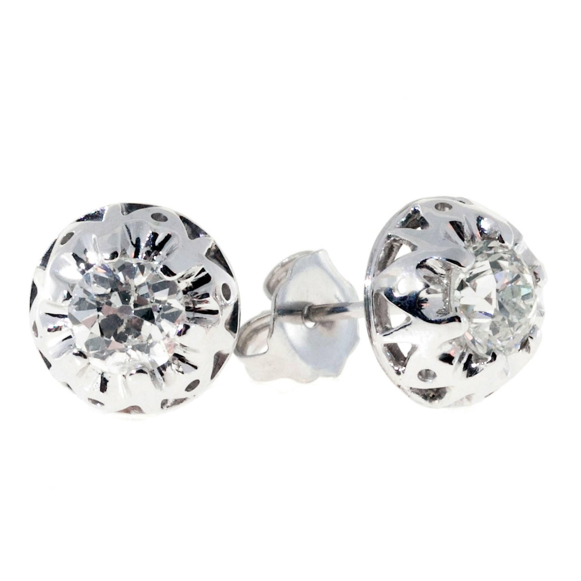 Diamond Platinum Domed Stud Earrings