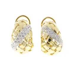 Basket Weave Diamond Gold Earrings 2