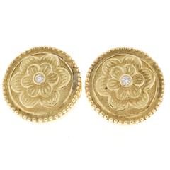 Luro Diamond Green Gold Flower Button Style Earrings 11