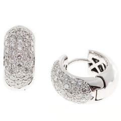 Diamond Pave White Gold Huggie Hoop Earrings 8