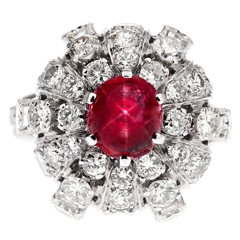 Star Ruby Diamond Stylized Dome Platinum Ring