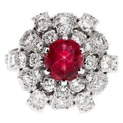 Star Ruby Diamond Stylized Dome Platinum Ring