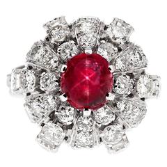 Star Ruby Diamond Stylized Dome Platinum Ring 1