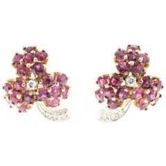 Ruby Diamond Gold Flower Earrings 3