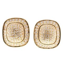 Diamond Gold Cushion Shaped Clip Post Dome Earrings 3