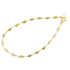 Light Green Faceted Bead Gold Toggle Link Necklace 10