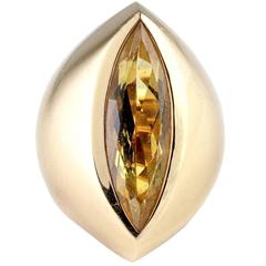 J. Frech Yellow Beryl Gold Cat's Eye Ring 12