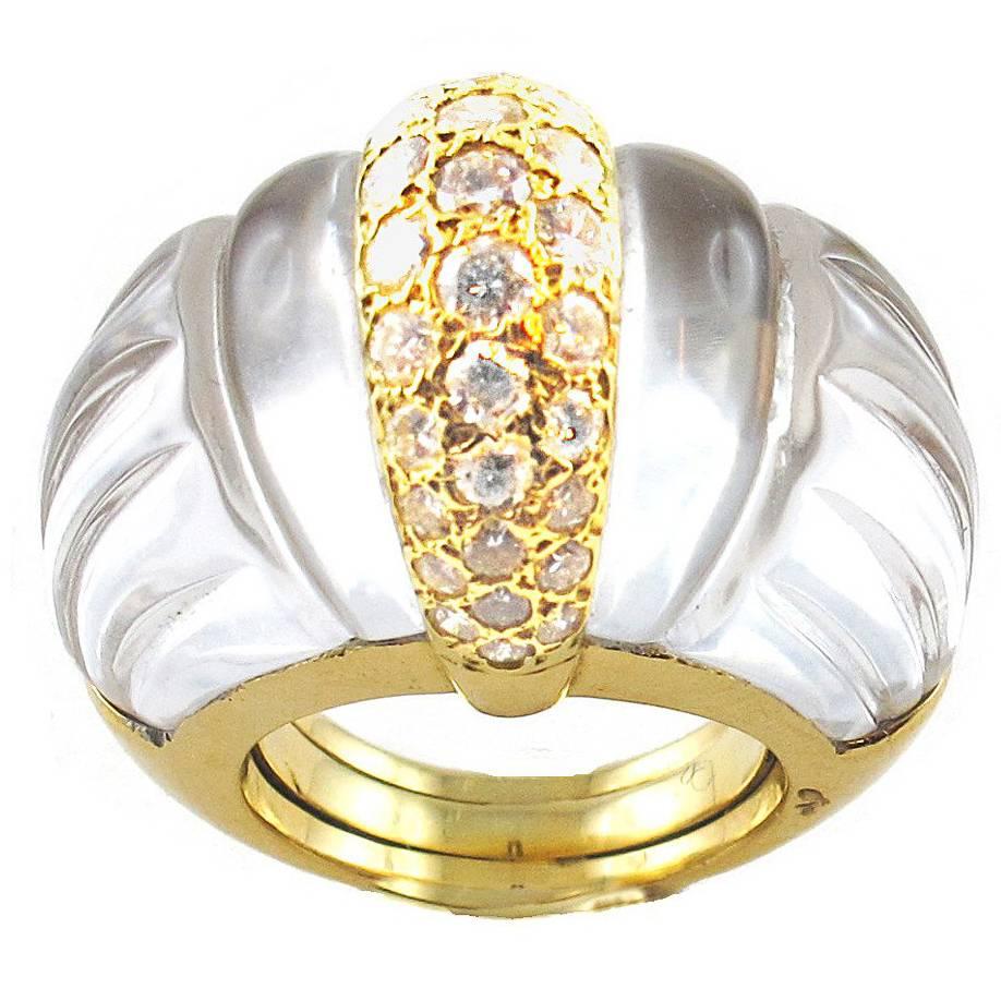 David Webb Rock Crystal Diamond Gold Cocktail Ring For Sale
