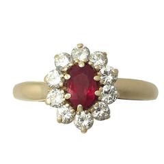 0.60 Ct Ruby and 0.62 Ct Diamond, 18k Yellow Gold Cluster Ring 7