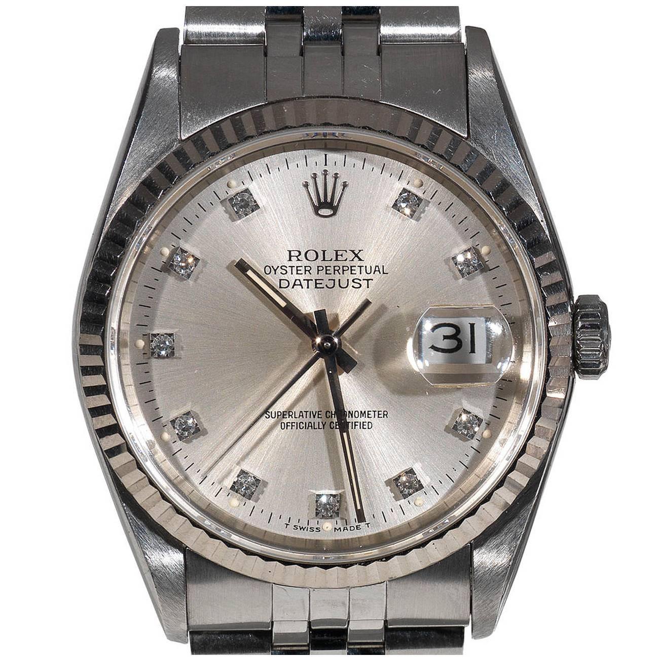 Rolex Stainless Steel Diamond Oyster Perpetual Datejust automatic Wristwatch  