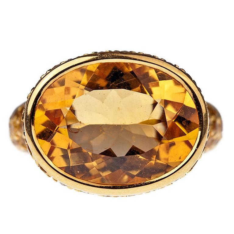 Citrine Sapphire Yellow Gold Ring