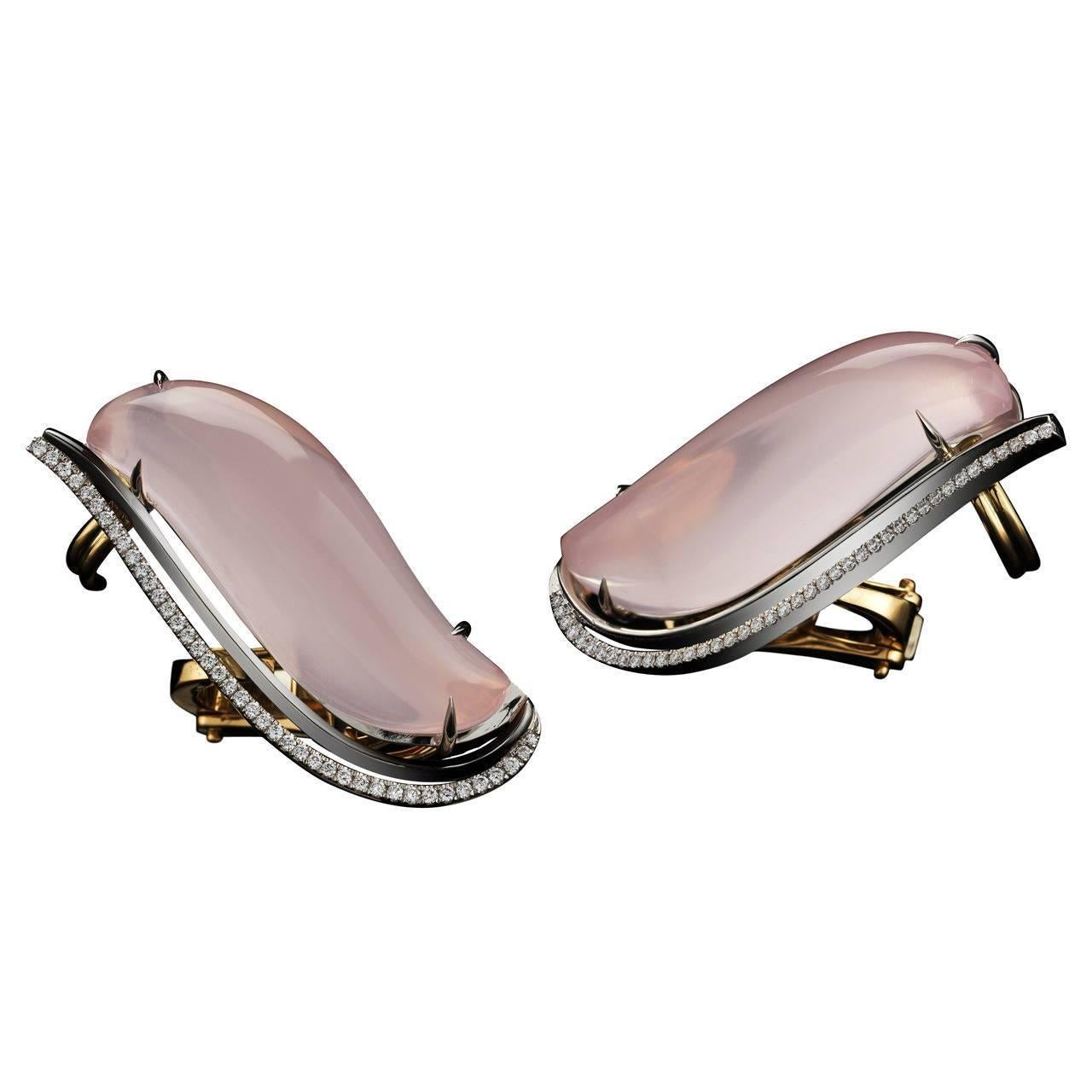 Alexandra Mor Pink Quartz Diamond Platinum Earrings For Sale