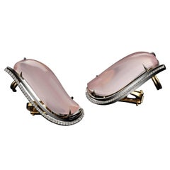 Alexandra Mor Pink Quartz Diamond Platinum Earrings