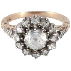 Antique Rose Diamond Silver Gold Cluster Ring 12