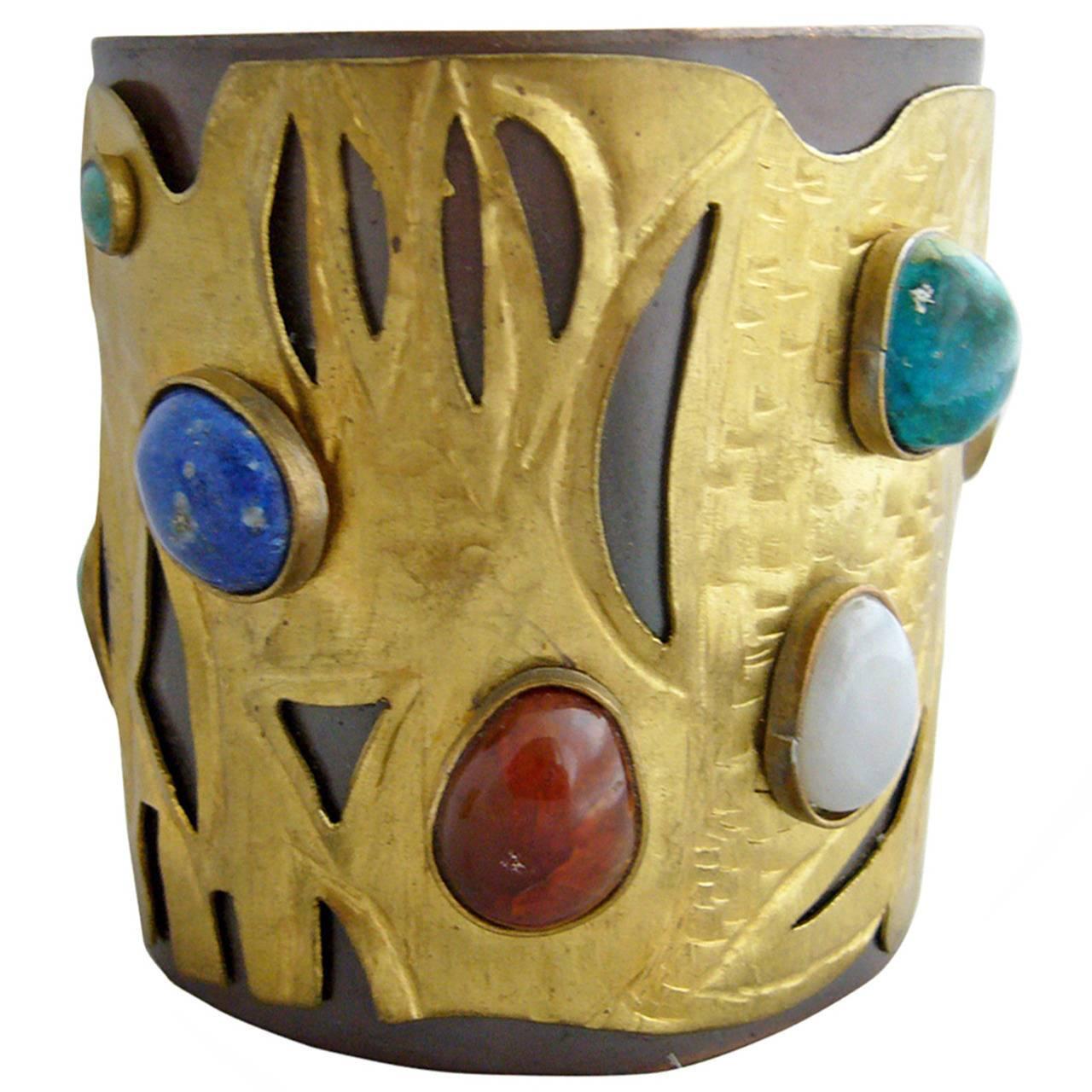 Juan Reyes Copper Brass Natural Gemstone Cuff Bracelet