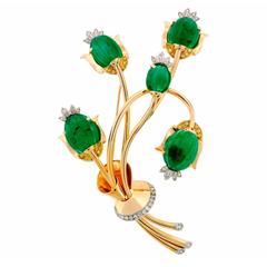TRABERT & HOEFFER-MAUBOUSSIN Emerald Diamond Gold Brooch Pin Clip