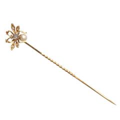 Pearl & 0.17Ct Diamond, 18k Yellow Gold Insect Pin Brooch - Antique Victorian 6