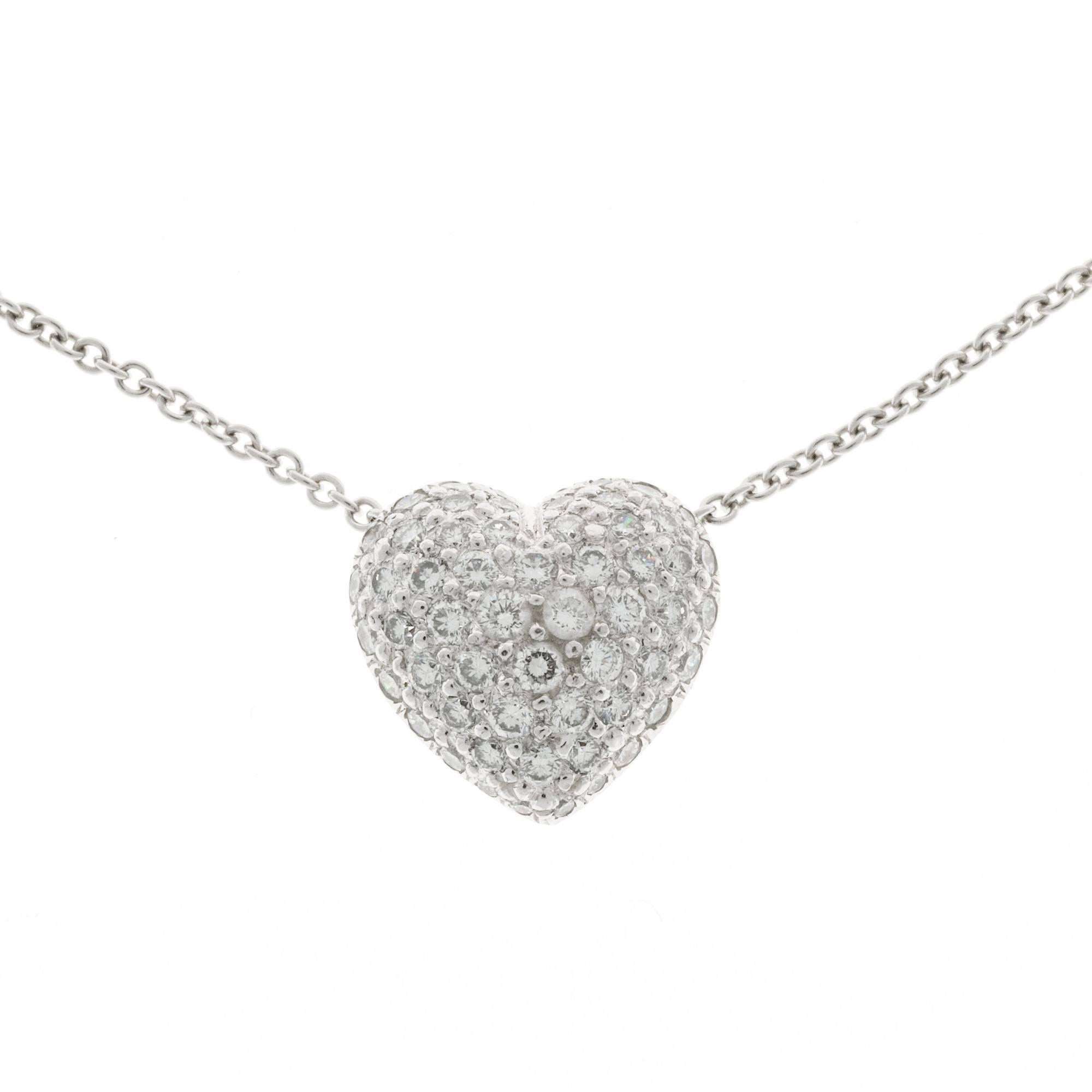 Pave Diamond Platinum Heart Pendant Necklace