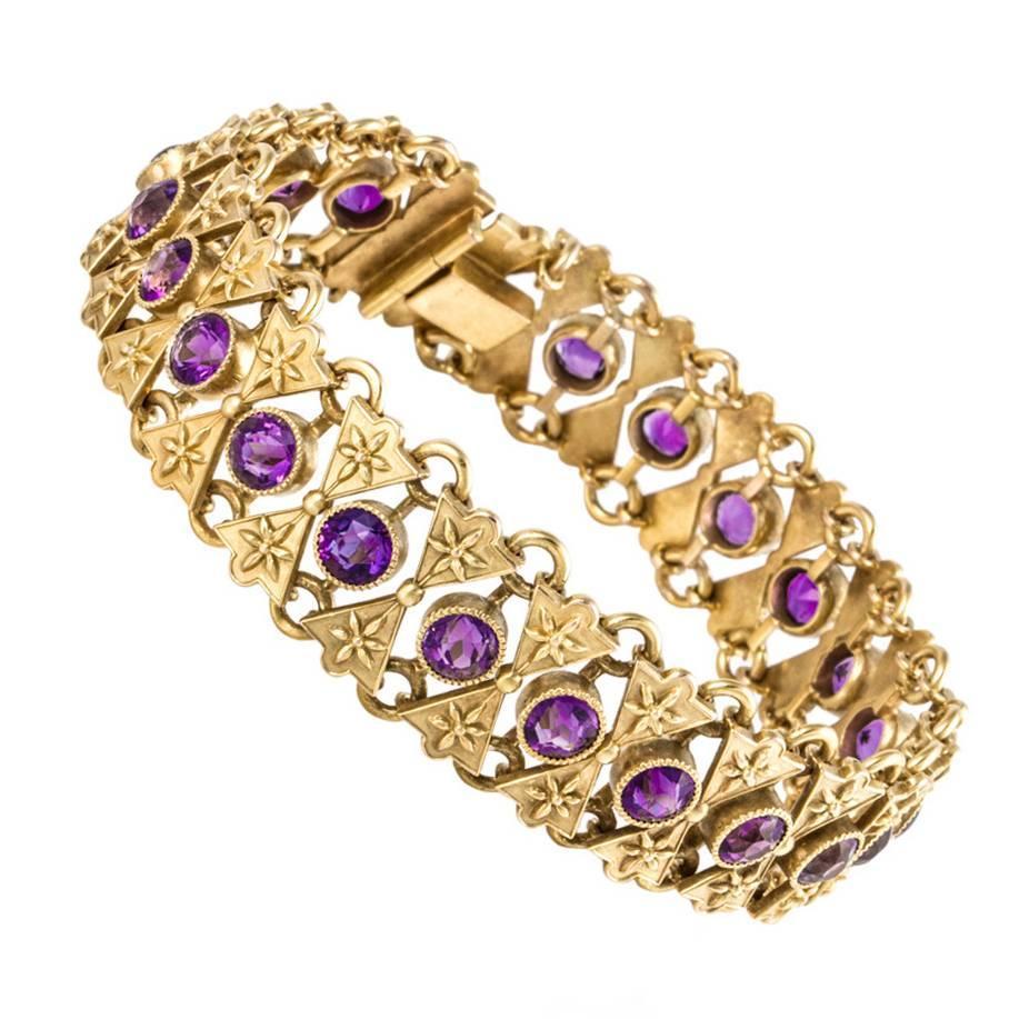 Antique Amethyst Gold Link Bracelet For Sale at 1stdibs