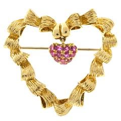 1950s Tiffany & Co. Red Ruby Gold Heart Pin 5