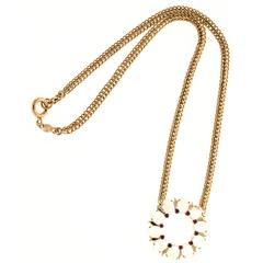 Oval Moonstone Ruby Gold Pendant Necklace 5