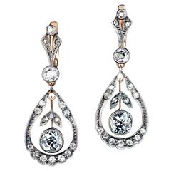 Antique Diamond Silver Gold Drop Earrings 4