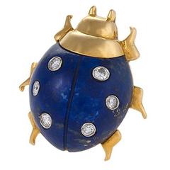 Cartier Paris Mid-20th Century Lapis Diamond Gold Platinum Ladybug Brooches 10