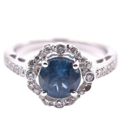 14 Karat White Gold London Blue Topaz and Diamond Ring
