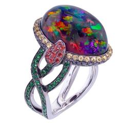 Rare Mexican Fire Opal, Sapphire, Garnet Black Diamonds Ring 7