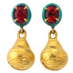 Fire Opal Bronze Gold Santa Fe Bell Earrings 9
