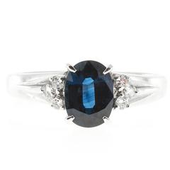 1.45 Carat Cornflower Oval Blue Sapphire Diamond Platinum Engagement Ring 1