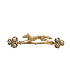 Pearl and 15k Yellow Gold 'Fox' Bar Brooch - Antique Victorian