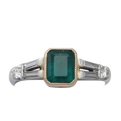 1.01Ct Emerald and 0.45Ct Diamond, Platinum Ring - Vintage Circa 1980