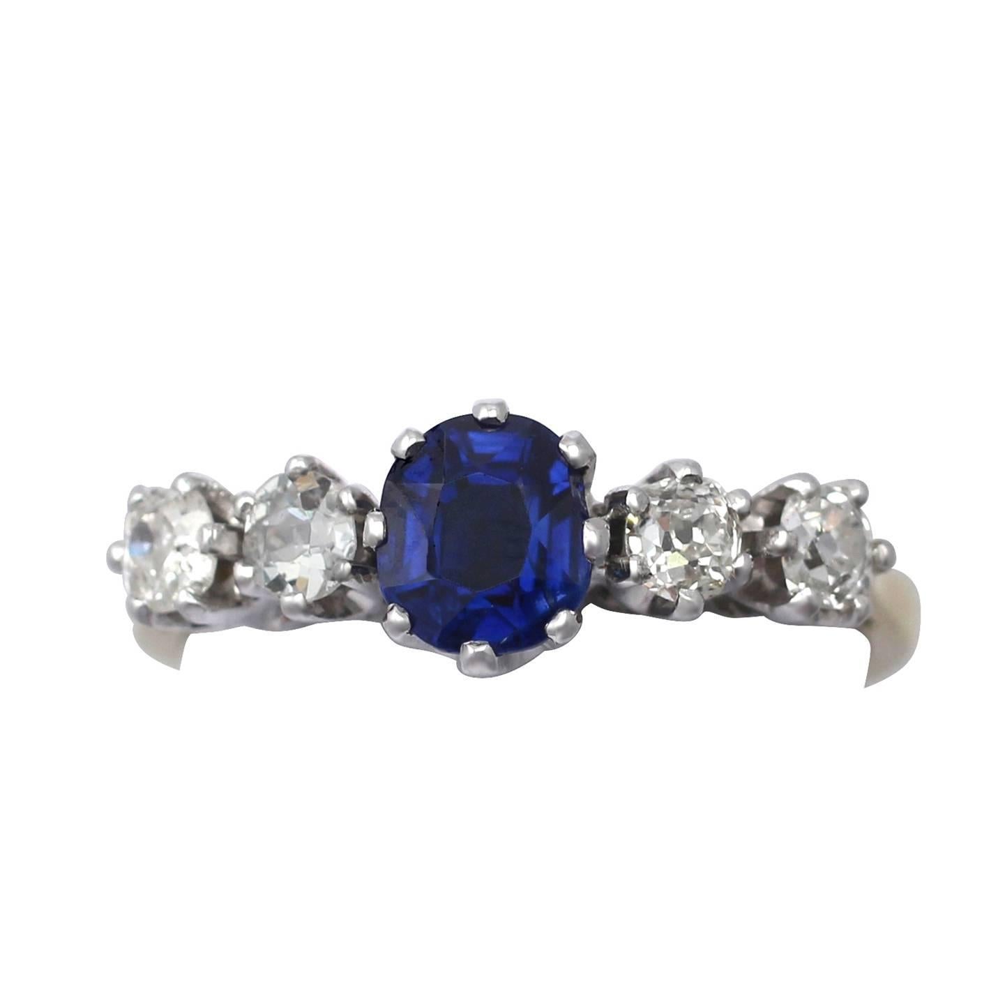 1.19Ct Sapphire & 0.84Ct Diamond, 18k Yellow Gold Ring - Antique & Contemporary