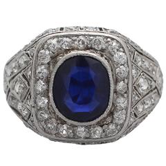 Antique 1.85 Carat Sapphire Diamond Platinum Dress Ring 11