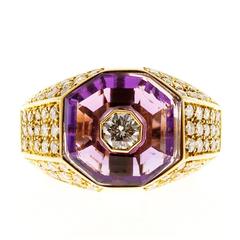 Octagonal Amethyst Diamond Gold Ring 3
