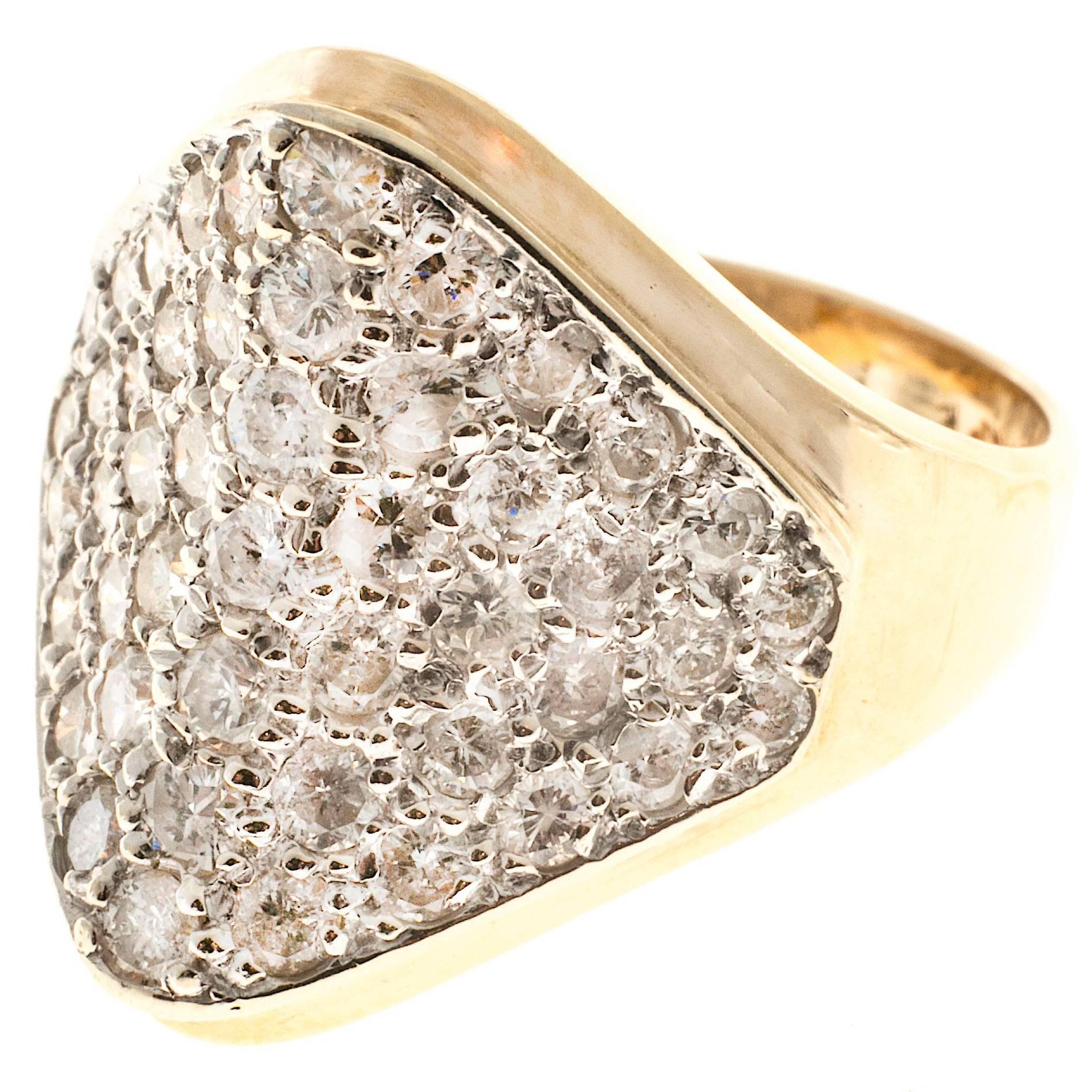 1.50 Carat Pave Diamond Dome Gold Cocktail Ring