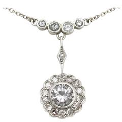 2.24 ct Diamond and 14 ct Yellow Gold, Platinum Set Pendant - Antique 11