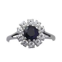 0.78Ct Sapphire & 0.74Ct Diamond, 18k White Gold Dress Ring - Antique Circa 1980 8