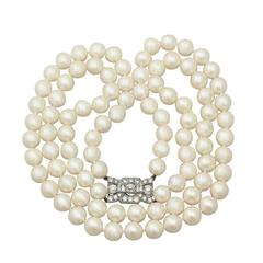 Double Strand Pearl Necklace with 1.78Ct Diamond Set Clasp - Antique & Vintage 10