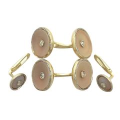 0.25Ct Diamond & Crystal, 14k Yellow Gold & Platinum Cufflink & Stud Set 7