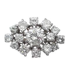 1.75Ct Diamond and 18k White Gold Cluster Ring - Vintage Circa 1950 8