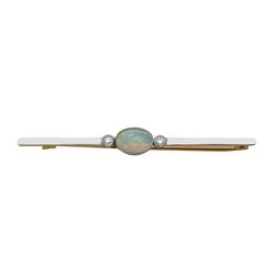 0.62Ct Opal and 0.06Ct Diamond, 15k Yellow Gold Bar Brooch - Antique Circa 1910 10