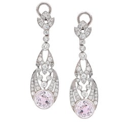 1900s Rose Quartz Diamond Platinum Ear Clips